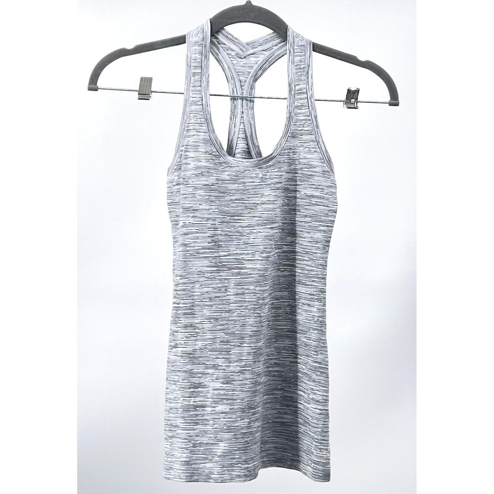 Lululemon Essential Tank Womens 4 Gray White Space Dye Pleated Racerback Yoga